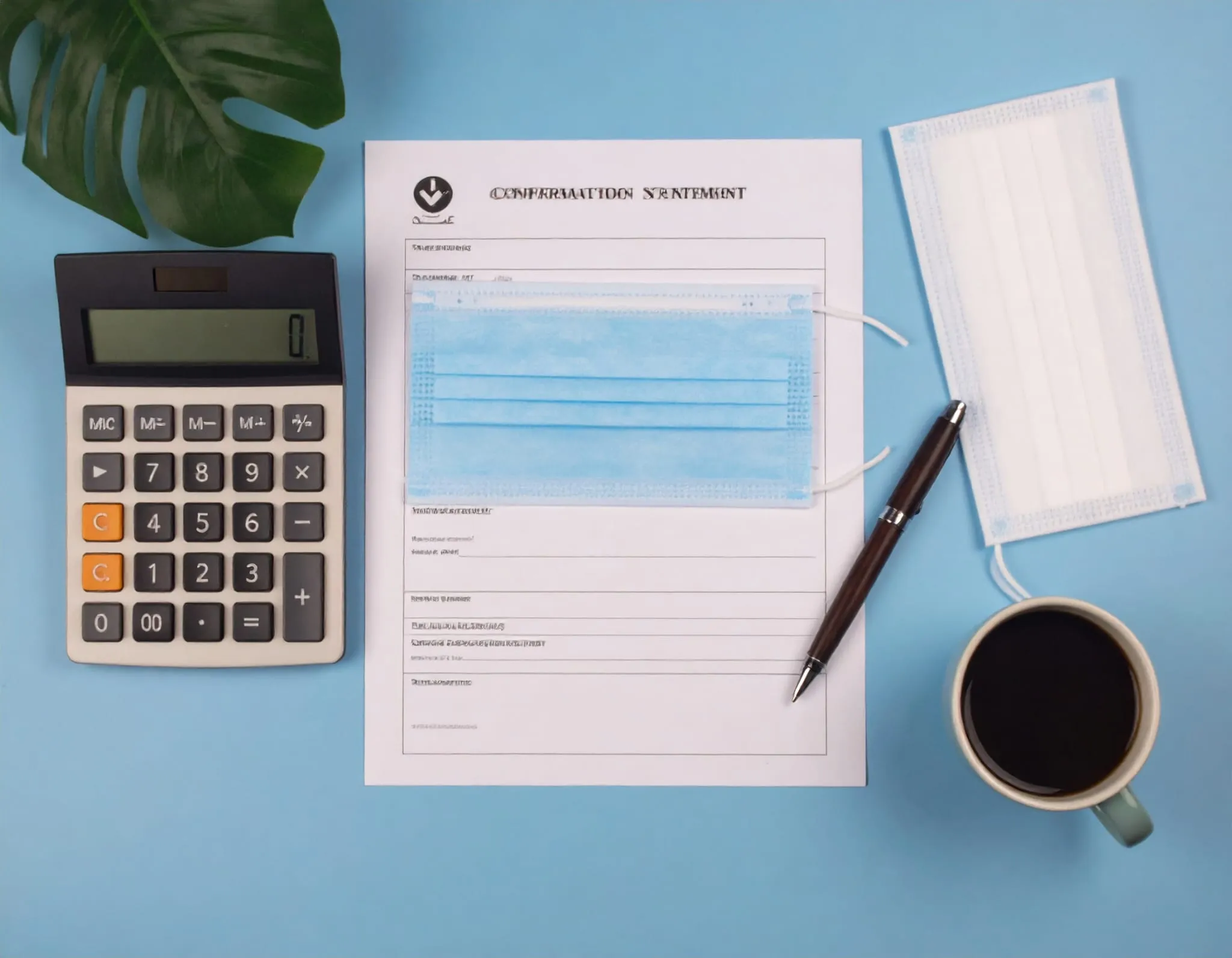 Confirmation Statements. A calculator, some documents on the desk.