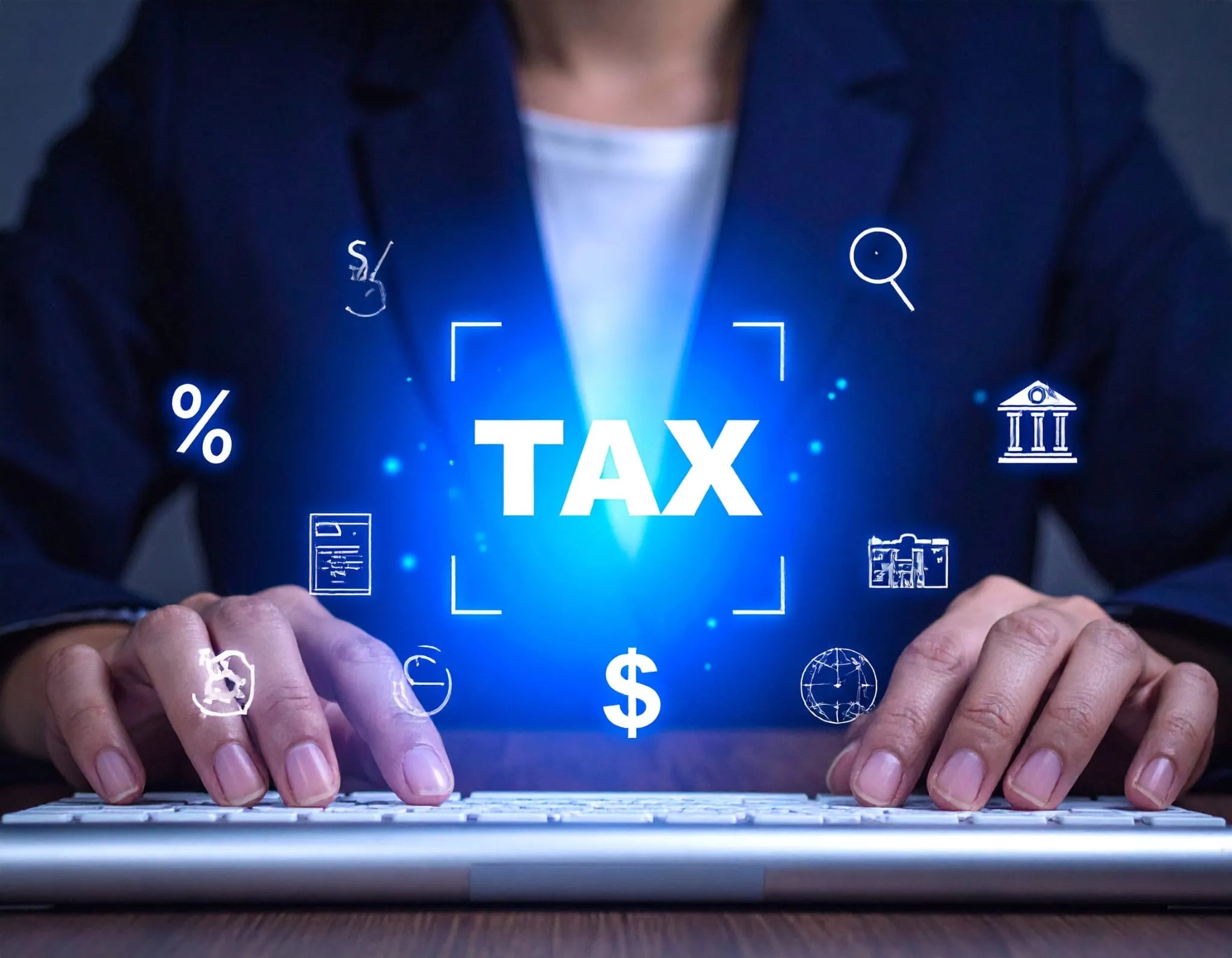 Tax Compliance. An accounting professional at the desk.