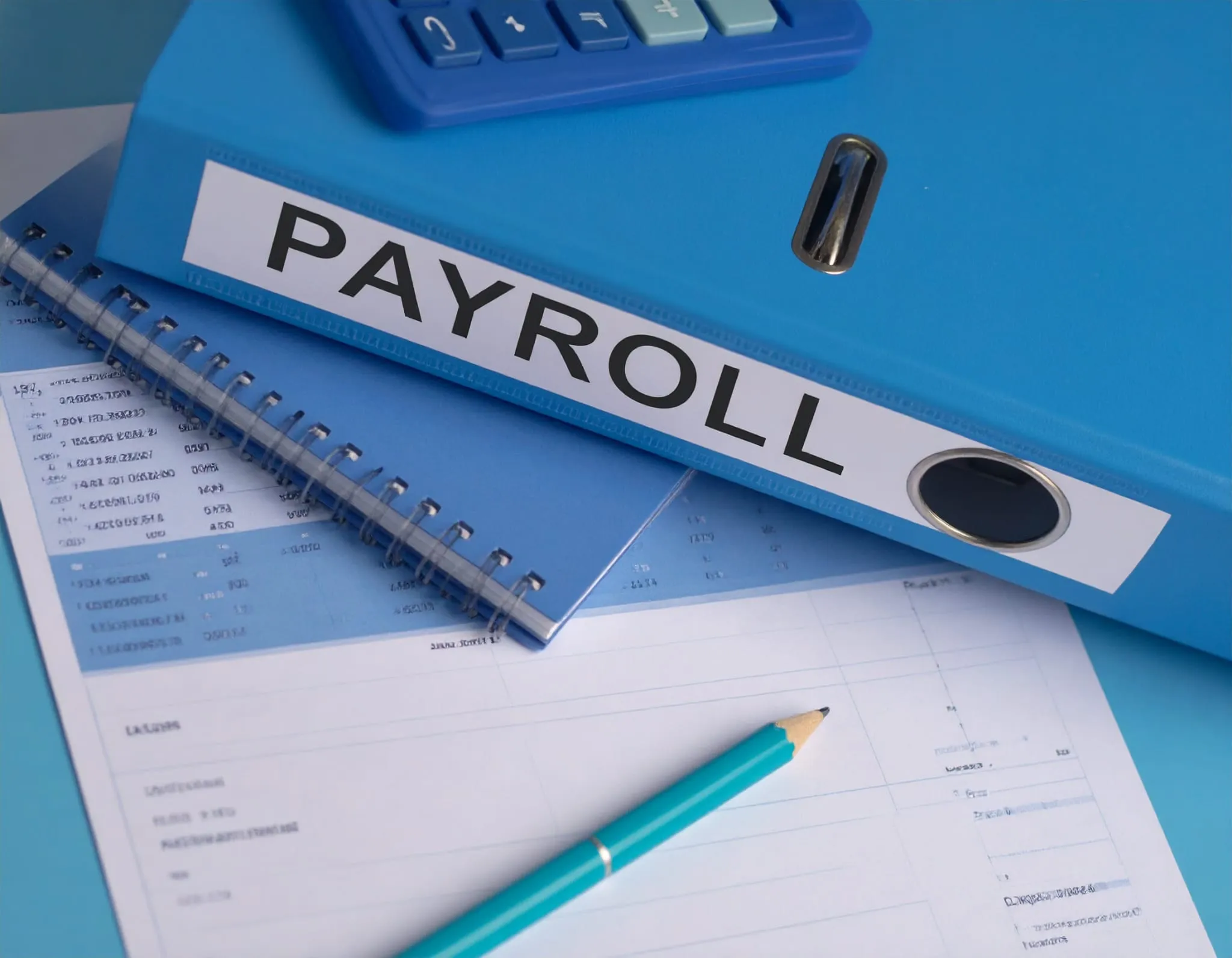 Payroll. Folder with wage slips on the desk.